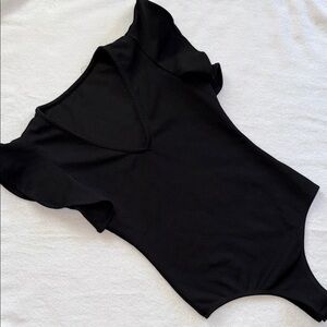 Elegant Black Flutter Sleeve Bodysuit